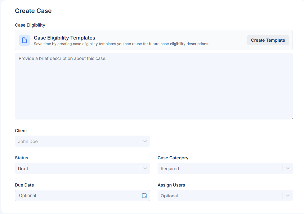 Create Case form