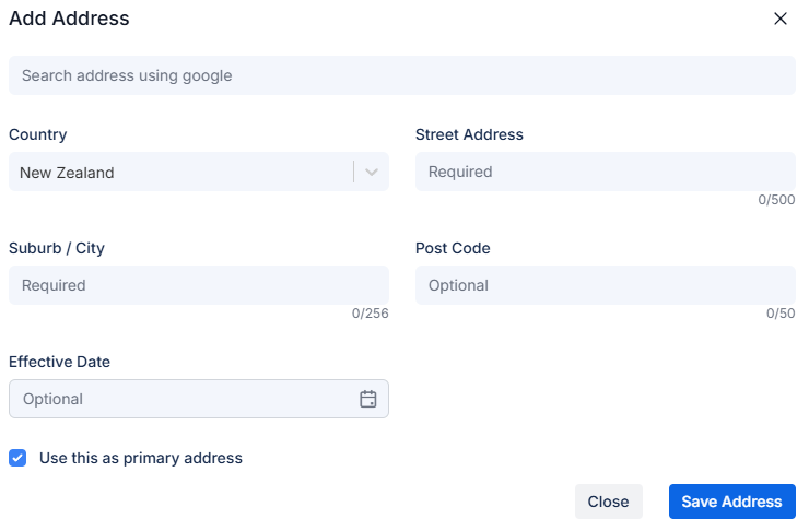 Add Address modal