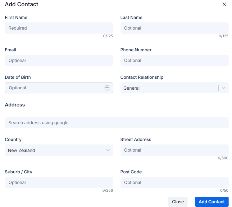 Add Contact modal