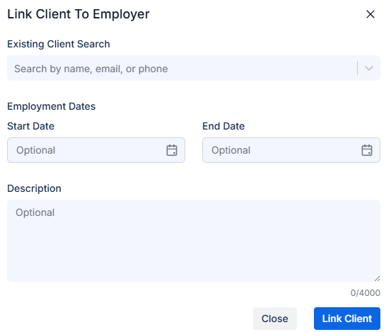 Link Existing Client modal