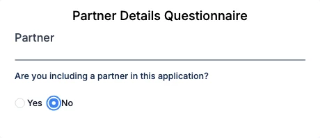 Form preview with No selected and no partner questions shown