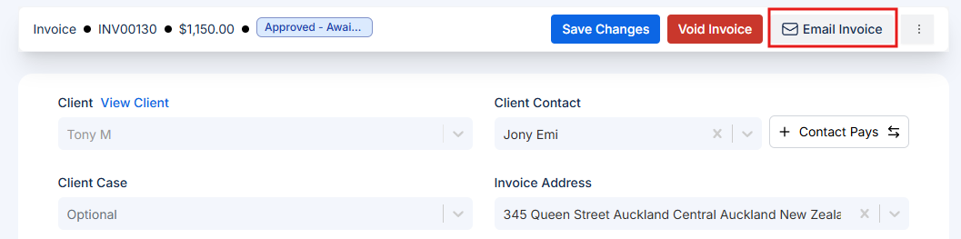 Email Invoice button