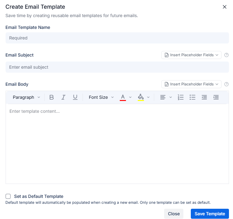 Create Template screen