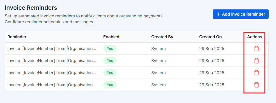 Delete Invoice Reminder