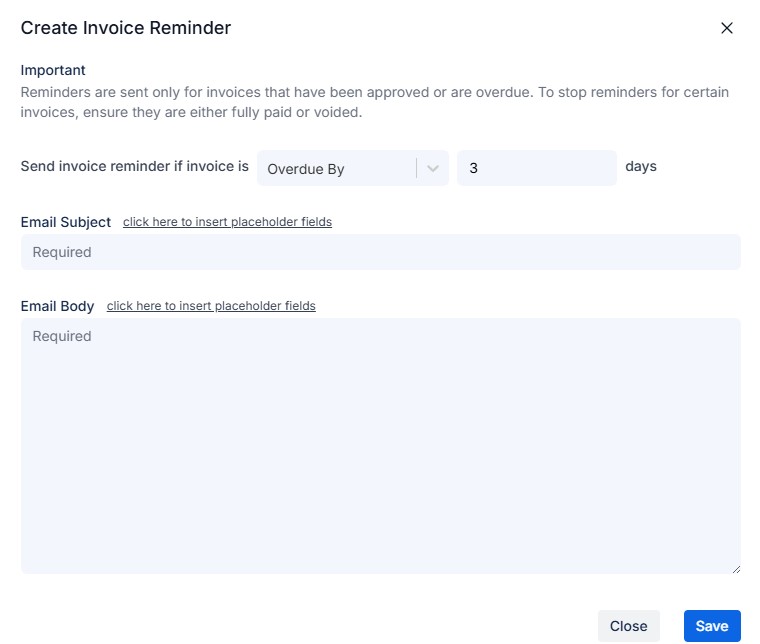 Add Invoice Reminder form